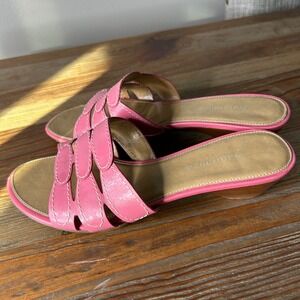 Naturalizer Pink Leather Cutout kitten wedge Slide‎ Sandals Women's Size 8